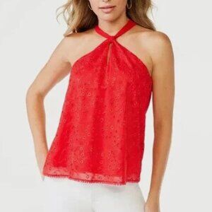 Sofia by Sofia Vergara Red Lace Eyelet Halter Sleeveless Top XS or small